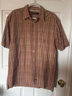 Nautica Men's Large Short Sleeve Plaid Button